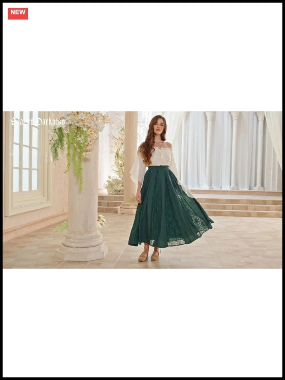 Women's Lace Maxi Skirt Flowy A-Line High Waist with Pockets Renaissance